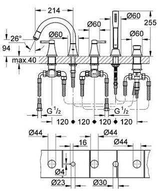 Смеситель для ванны GROHE Grandera 19919IG0 золото/хром