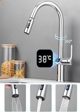 Смеситель для кухни ESKO K15 LED выдвижной излив хром