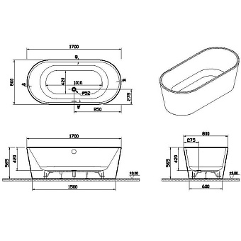 Ванна акриловая VITRA Geo 65370006000 170х80см отдельностоящая