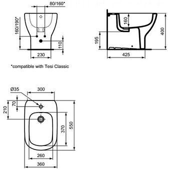 Биде напольное IDEAL STANDARD Tesi T354001