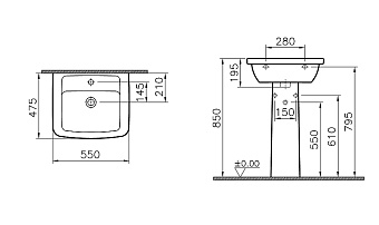 Раковина подвесная VITRA Form 300 9602B003-7650 55х85см