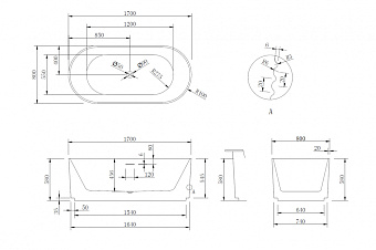 Ванна акриловая Abber AB9436-1.7 170х80см отдельностоящая