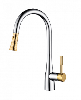 Смеситель для кухни D&K RheinSchiller DA1462504A выдвижной излив Золотой/Металл/Серый