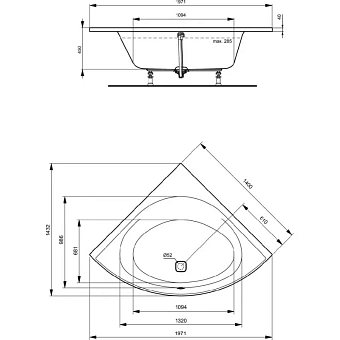 Ванна акриловая IDEAL STANDARD TONIC II K746701 143,1х150см встраиваемая