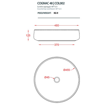Раковина накладная ArtCeram Cognac COL002 95 00 48х48см