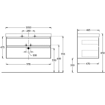 Тумба под раковину подвесная KERAMA MARAZZI Cubo CU.100\MAL 47х97,8х47,5см