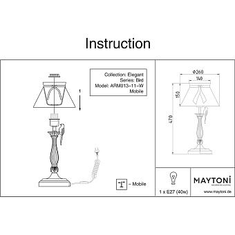Настольная лампа Maytoni Bird ARM013-11-W 40Вт E27