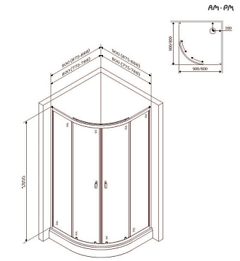 Угловое ограждение AM-PM X-Joy Twin Slide W88E-205-080MT64 195х80см стекло прозрачное