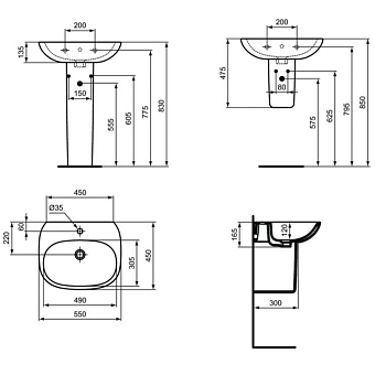 Раковина подвесная IDEAL STANDARD TESI T352301 55х45см