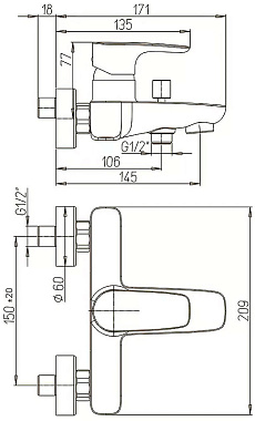 Смеситель для ванны Paini Parallel 47CR111LMKM хром