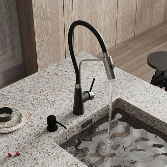 Смеситель для кухни WASSERKRAFT A8417 гибкий излив хром/чёрный
