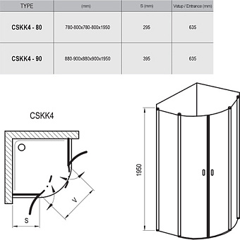 Угловое ограждение RAVAK Chrome CSKK0 3Q140U00Z1 195х80см стекло металл