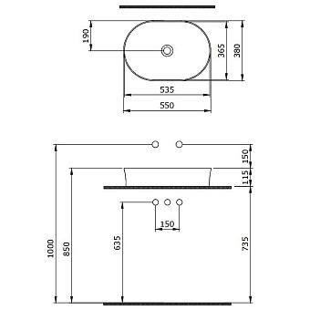 Раковина накладная BERGES Ego SL 181012 54,9х37,9см