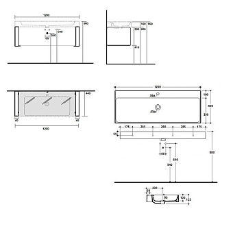 Раковина подвесная Kerasan Cento 353401*1 120х45см