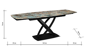 Кухонный стол раскладной AERO 88х140х76см закаленное стекло/керамика/сталь Malahit