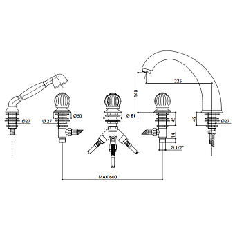 Смеситель для ванны Bongio Rivoli 05531OR00D золото