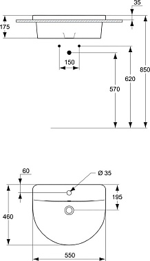 Раковина встраиваемая сверху IDEAL STANDARD CONNECT E797801 55х17,5см