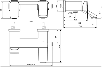 Смеситель для ванны IDEAL STANDARD TONIC II A6338AA хром