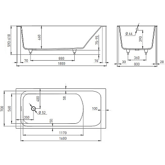 Ванна каменная SALINI ORLANDO 102022M S-Stone матовая 180х80см встраиваемая