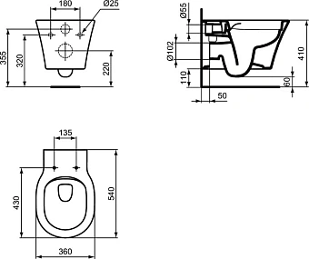 Унитаз подвесной IDEAL STANDARD CONNECT AIR E2288V3 безободковый без сиденья