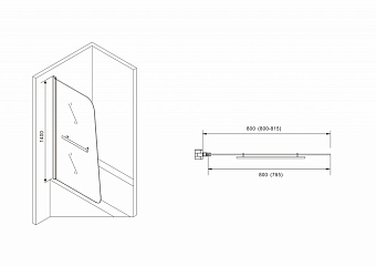 Стеклянная шторка на ванну Abber Ewiges Wasser AG50080B 140х80см