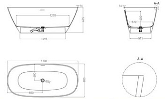 Ванна каменная SALINI SOFIA 102526M 170х80см отдельностоящая