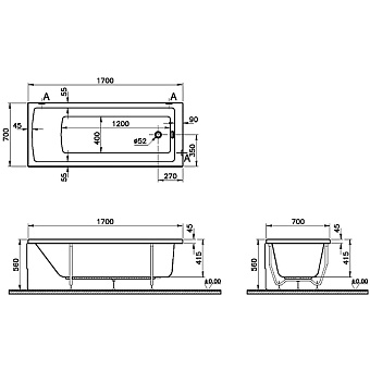 Ванна акриловая VITRA Neon 52530001000 170х70см пристенная