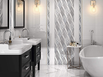 Бордюр KERAMA MARAZZI Руаяль HGD\B314\13000R белый/серый 30х7,2см 0,346кв.м.