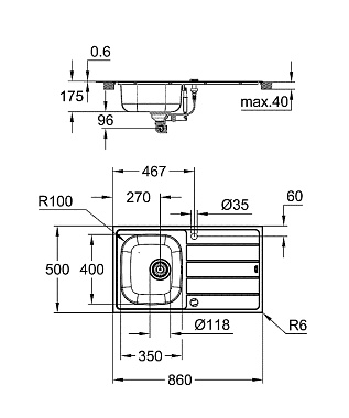 Мойка кухонная GROHE K200 31562SD1 86х50см нержавеющая сталь