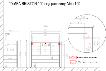 Тумба под раковину напольная Azario BRISTON CS00058283 46х100х84см
