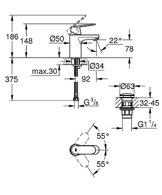Смеситель для раковины GROHE Eurosmart Cosmopolitan 23925000 хром