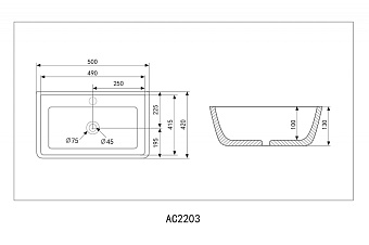 Раковина накладная Abber RECHTECK AC2203MSB 50х42см