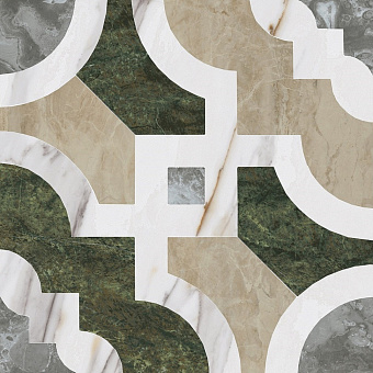Декор KERAMA MARAZZI Риальто Нобиле ID136 белый/зелёный/чёрный 30х30см 0,54кв.м.