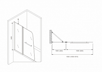 Стеклянная шторка на ванну Abber Ewiges Wasser AG50100B 140х100см