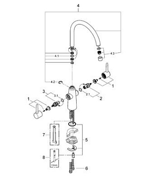 Смеситель для кухни GROHE Ambi 30189000 высокий излив хром