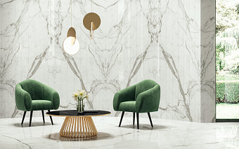 Декор Atlas Concord Италия Marvel Shine A43L Calacatta Prestigio Scenic Bookm B Lp 278х120см 3,336кв.м.
