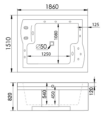 Ванна акриловая Gemy G9052 II K R 186х151см пристенная