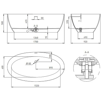 Ванна каменная SALINI ALDA 101911SM S-Stone матовая 178х92см отдельностоящая