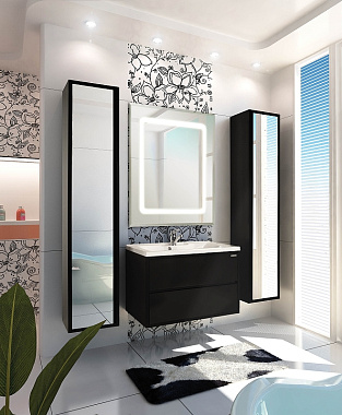 Пенал подвесной Акватон Римини 1A234703RN950 28х35х168см чёрный глянец