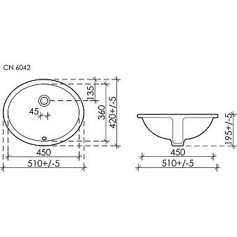 Раковина встраиваемая снизу Ceramica Nova ELEMENT CN6042 51х42см