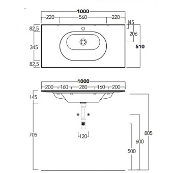 Раковина на столешницу SIMAS Wave WA100 bi*1 100х50см
