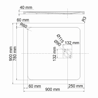 Душевой поддон WASSERKRAFT Rhin 44T03 90х90см
