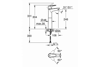 Смеситель для раковины GROHE BauEdge 23761001 хром