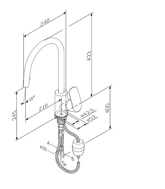 Смеситель для кухни AM-PM Like F8012000 высокий излив хром/чёрный