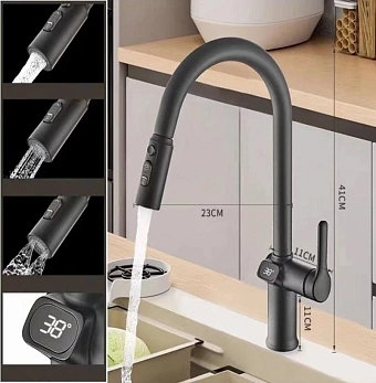 Смеситель для кухни ESKO K15B LED выдвижной излив чёрный