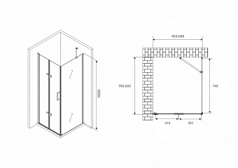 Угловое ограждение Abber Zart AG08070P-S81 195х80см стекло прозрачное