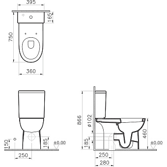 Унитаз напольный VITRA VitrA for All 9832B003-7204 ободковый без микролифта