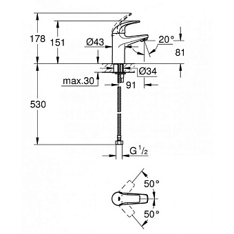 Смеситель для раковины GROHE BauCurve 32848000 хром