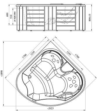 Мини бассейн СПА RADOMIR Корнелия 1-30-0-0-0-164Б 170х170х90см 0,54куб.м