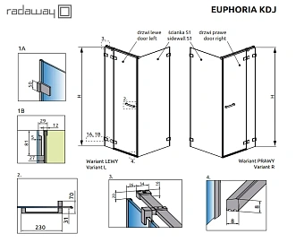 Боковая стенка душевого угла RADAWAY Euphoria S1 120 200х120см стекло прозрачное